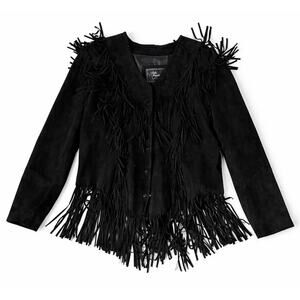 Vintage Arturo Arocho Size 16 Black Fringe Jacket Western Suede Leather